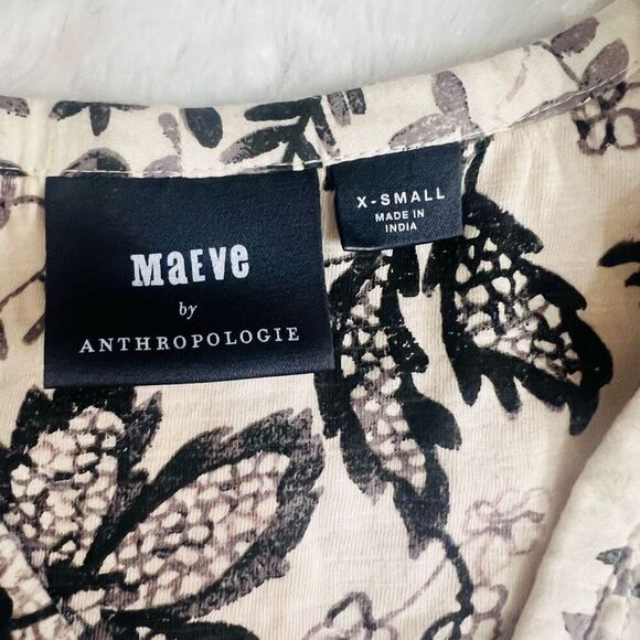 Maeve By Anthropologie Womens White Black Button Front Sleeveless Blouse Size XS - Picture 5 of 7